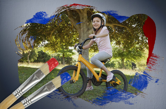 骑自行车的小女孩合成图像
