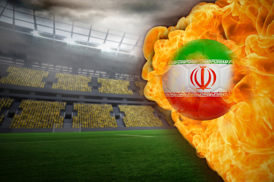 伊朗国旗足球与足球场交火