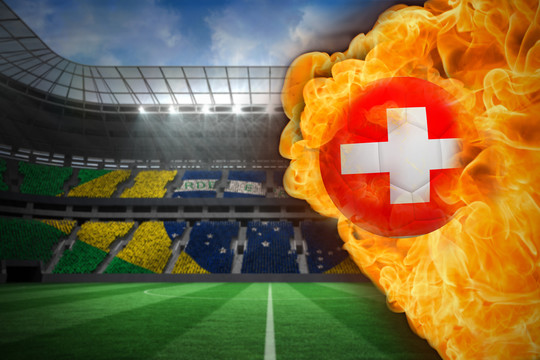 瑞士国旗足球与巴西球迷足球场