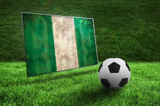 草地上黑白足球对抗尼日利亚国旗