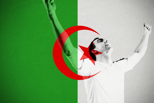 球迷为阿尔及利亚国旗欢呼