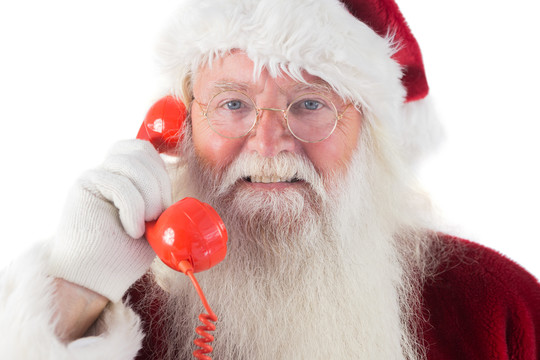 圣诞老人在白底红电话上