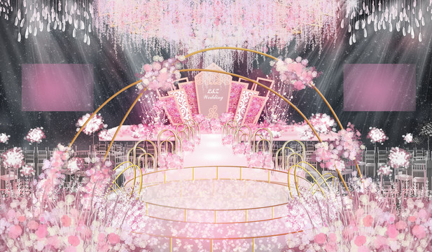 粉金主題婚禮效果圖
