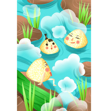 小清新端午節(jié)粽子一家人插畫(huà)