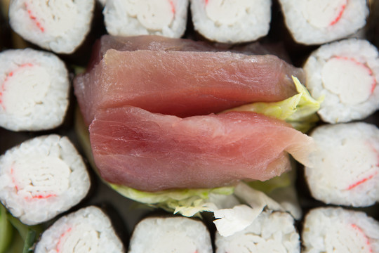 美味大虾寿司特写镜头
