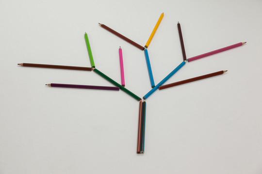 形成树的彩色铅笔的特写镜头