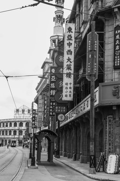 黑白老上海街景