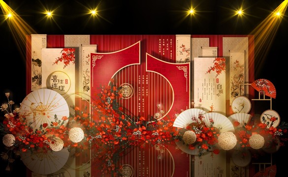 紅色新中式婚禮效果圖
