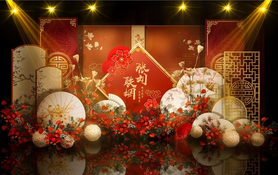 紅色新中式婚禮效果圖迎賓區(qū)