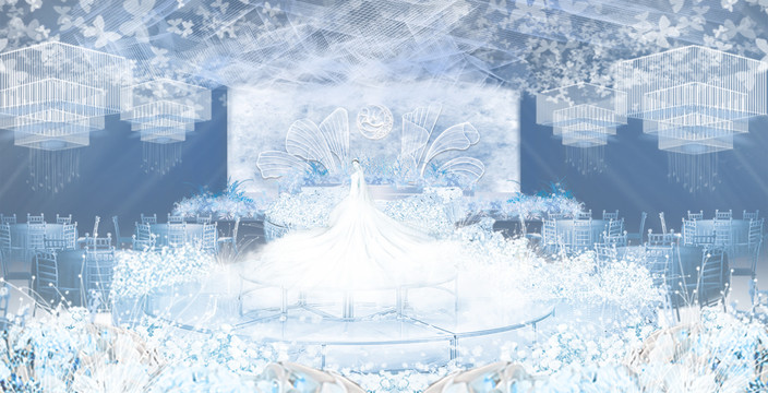 蓝白色梦幻冰雪高端大气婚礼