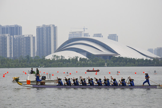 天鹅湖赛龙舟