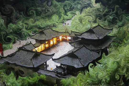武隆天坑藝術(shù)油畫效果裝飾畫