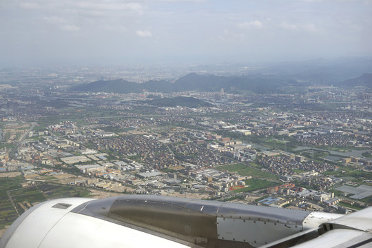 航拍杭州萧山区城市风光