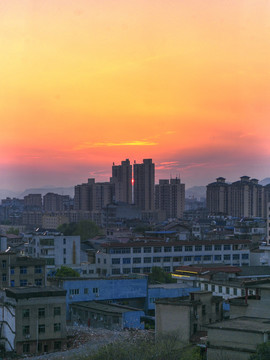 江西上饶玉山县夕阳晚霞风光