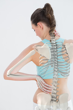 女性颈部疼痛的白色背景图像