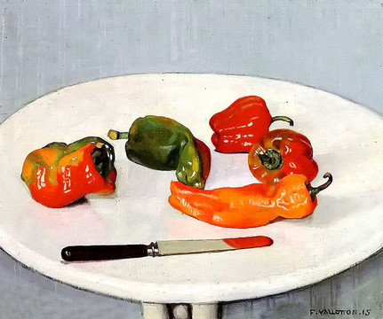 菲利克斯·瓦洛东白漆桌面上的红辣椒