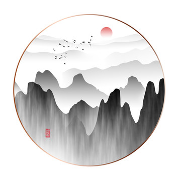 圓形山水裝飾畫