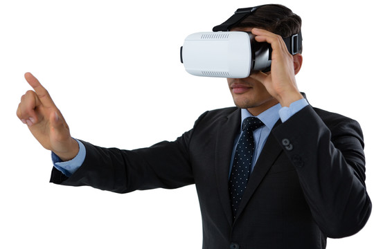 商人用虚拟现实眼镜做手势