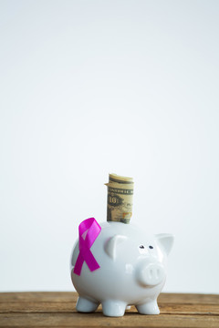 储钱罐和粉色丝带