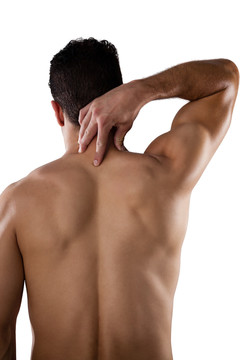 赤膊运动员颈部疼痛后视图