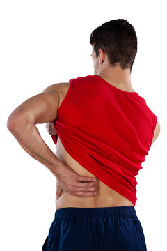 美国足球运动员背痛后视图
