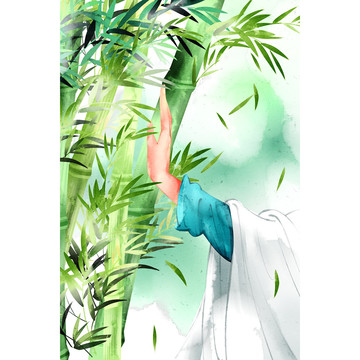 水彩風(fēng)格中國(guó)古代竹林插畫