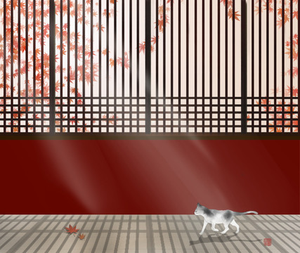 江南楓葉插畫