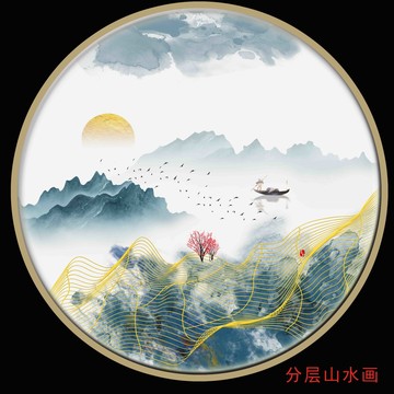 寫(xiě)意金色線條水墨畫(huà)