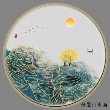 抽象线条山水画