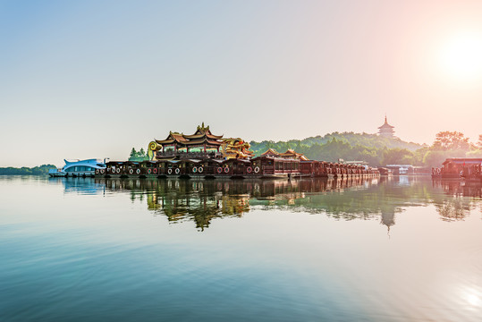 杭州西湖风光游船码头