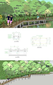 滨水栈道含模型cad和效果图