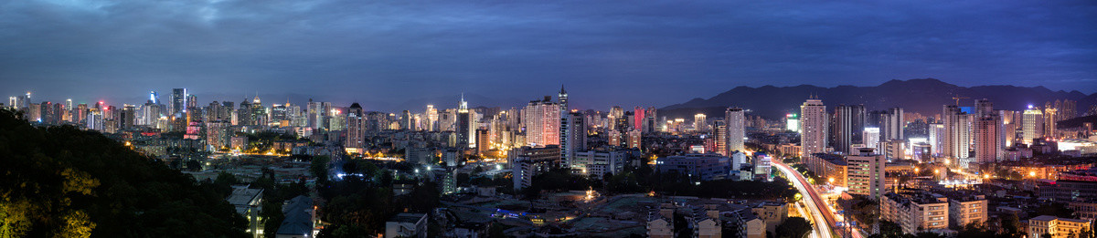 中国福建福州城市夜景全景风光