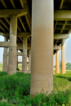 大桥柱子上的水迹