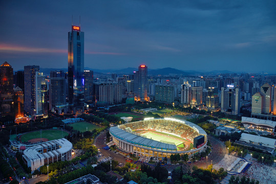 广州天河体育中心城市风光夜景