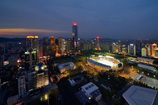 广州天河体育中心城市风光夜景