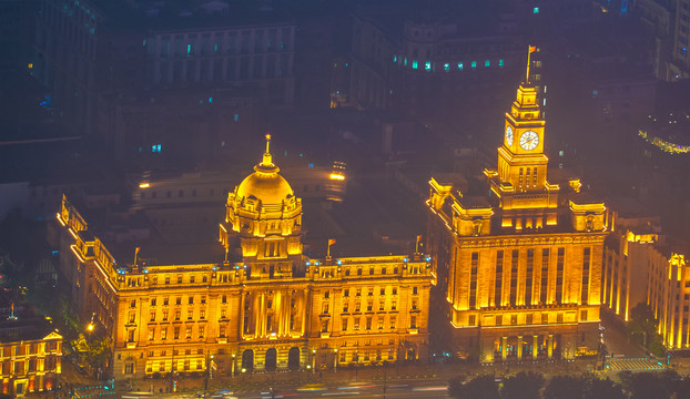 航拍上海外滩夜景