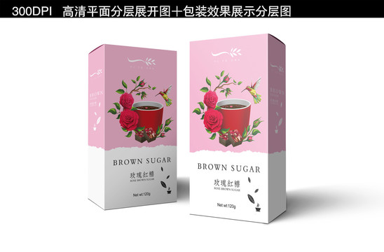 玫瑰红糖包装盒设计