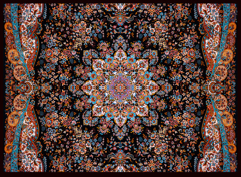 黑底红花地毯花纹图案