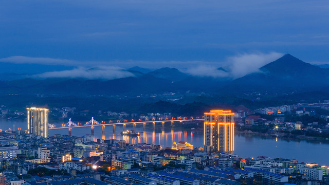 湖南省衡山县城湘江夜景