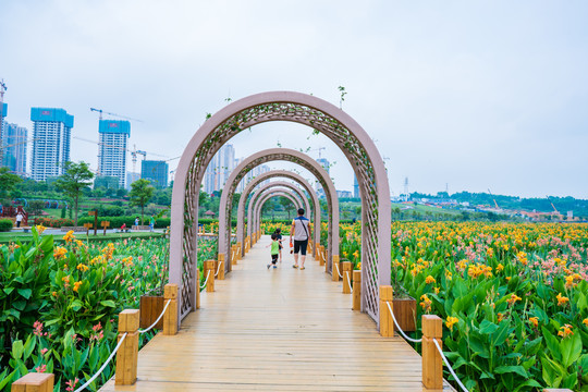 那考河湿地公园美人蕉栈道拱门