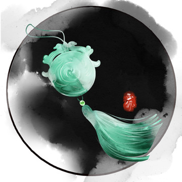 水彩風(fēng)格中國古代配飾玉佩插畫