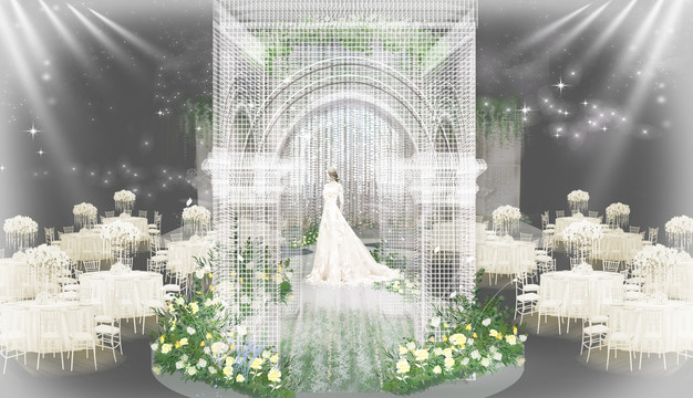 白绿简约婚礼设计交接仪式区中岛