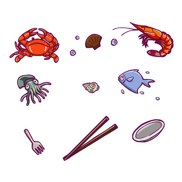 海鮮插畫元素
