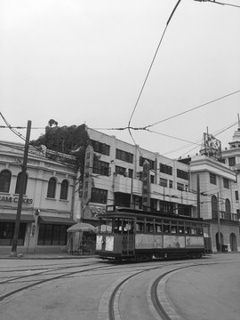旧上海南京路轨道电车