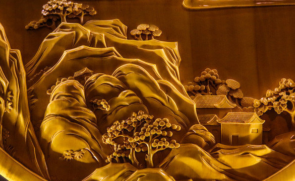 金色山水装饰画浮雕