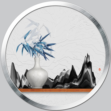 花瓶山水盆景玄關裝飾畫
