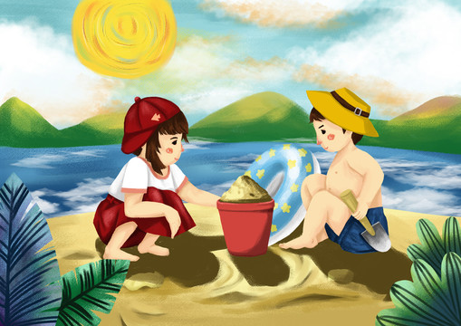 海灘插畫