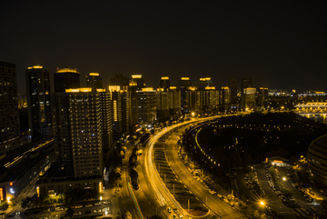 夜景环湖建筑 黑金色调夜景