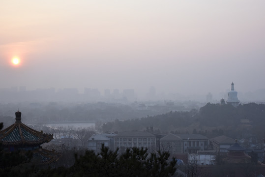 北海白塔黄昏