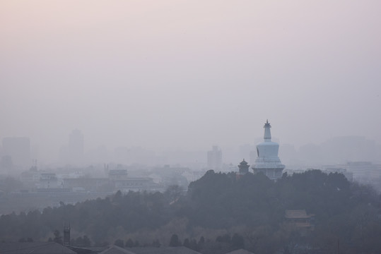 北海白塔黄昏